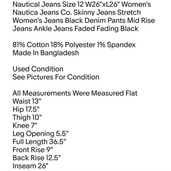 Nautica Jeans Size 12 W26"xL26" Women's Nautica Jeans Co. Skinny Jeans Stretch - Picture 2 of 8